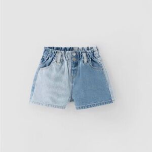 Zara 18/24 New Striped Denim Bermuda 2 Tone Patch Shorts